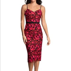Dress the Population Red and Black Floral Midi Dress